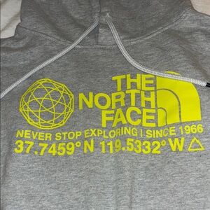 The North Face Heather cropped Gray Hoodie with Vibrant Yellow Logo